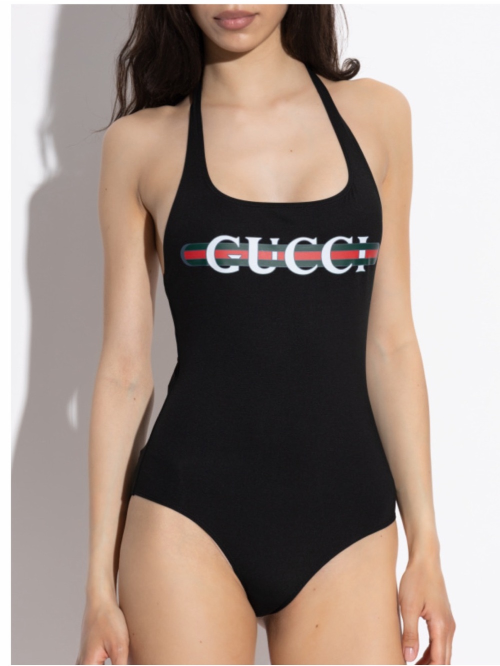 GUCCI logo printed halter neck swimsuit bodysuit - Picture 2 of 7